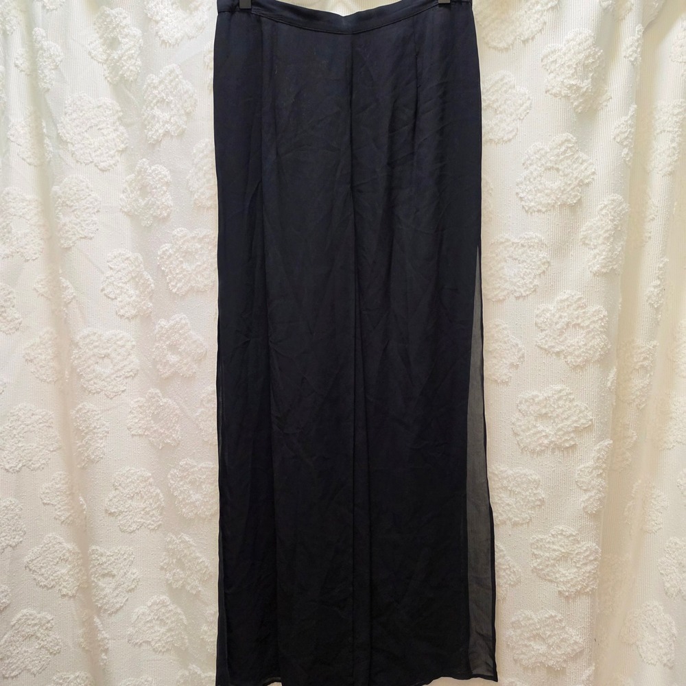 Vintage Cache‎ Black Sheer Overlay Wide Leg Pants Chiffon Panels Trousers Size 8
